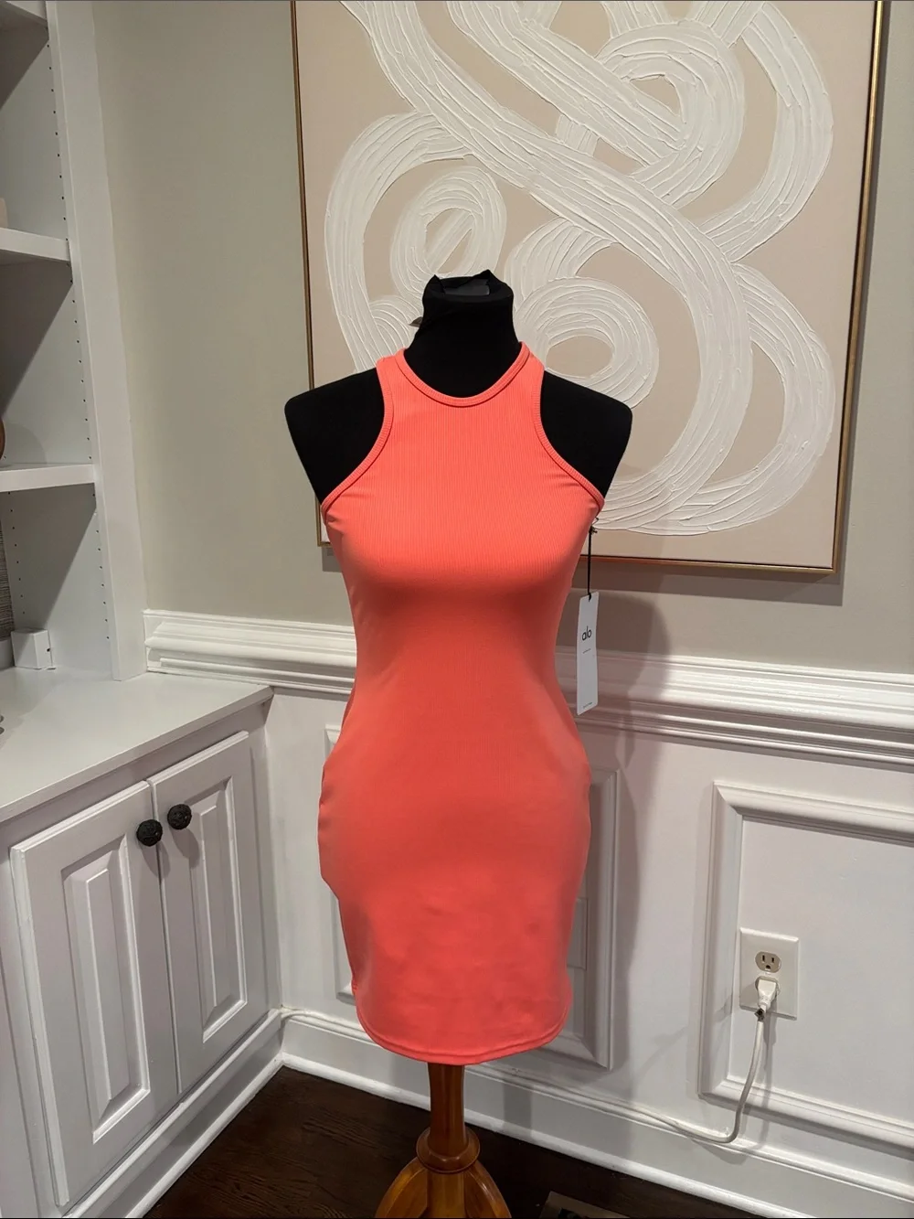 Alo Airlift Ribbed Magnetic Dress - small candy orange NEW Women
